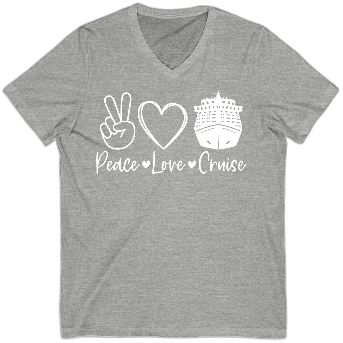 Peace Love Cruise V-Neck Tee in Athletic Heather