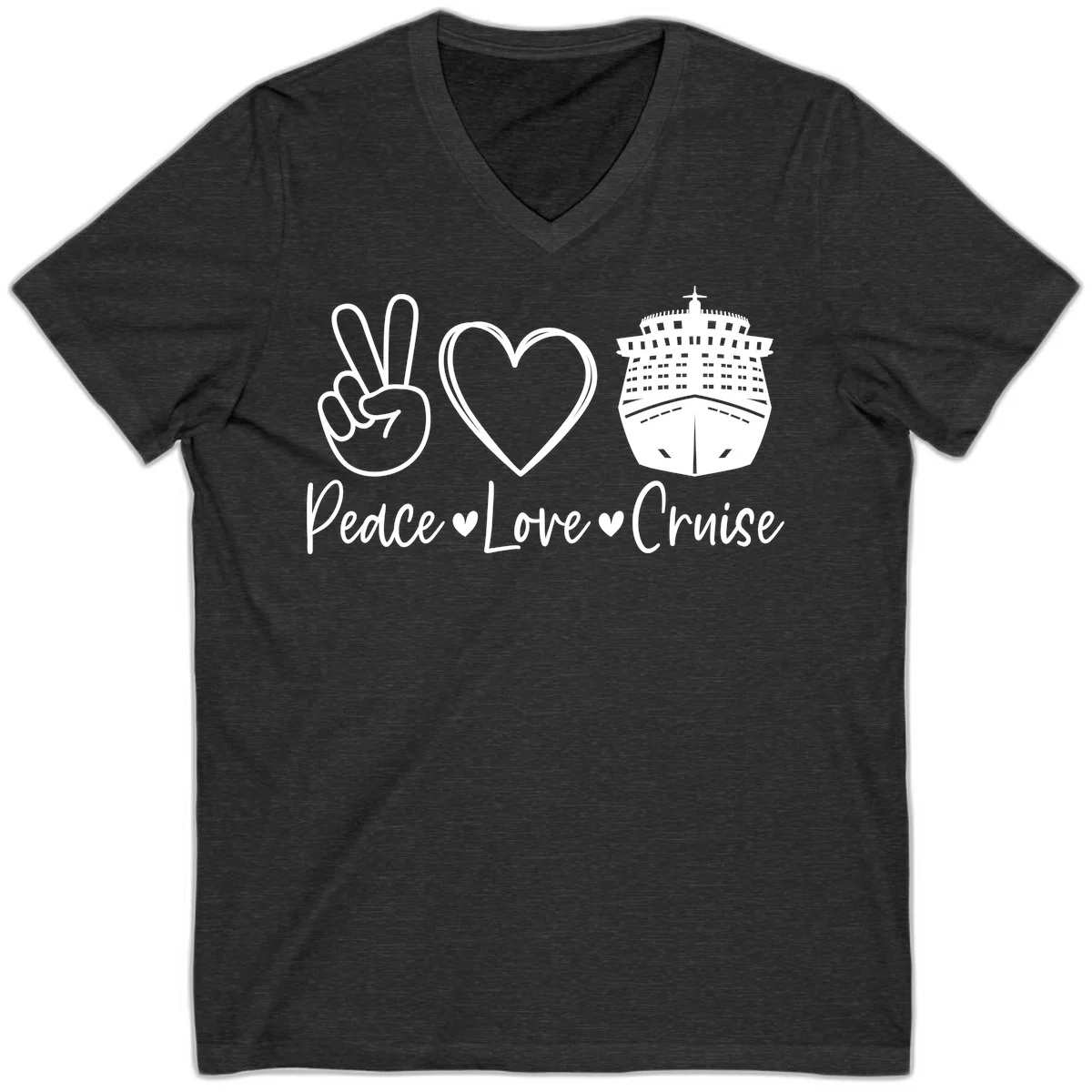 Peace Love Cruise V-Neck Tee in Dark Grey Heather