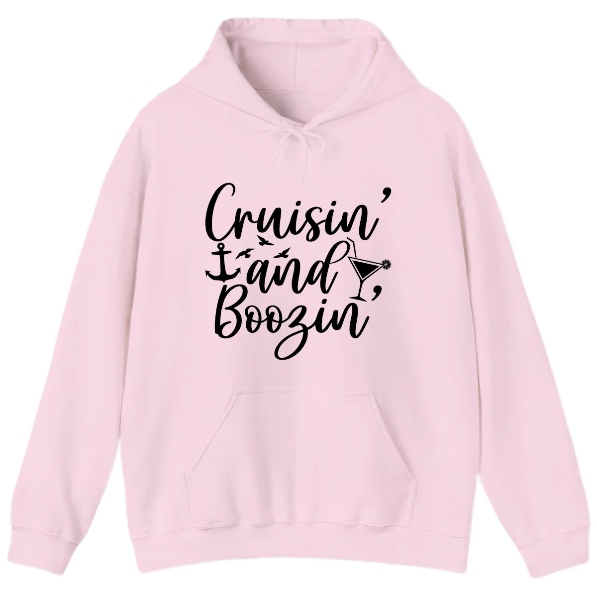 Cruisin' And Boozing Nautical Hoodie in Light Pink
