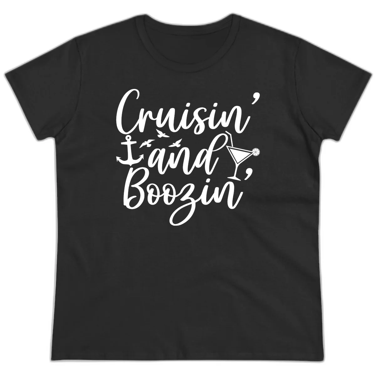 Cruisin' And Boozing Nautical Ladies Tee in Black