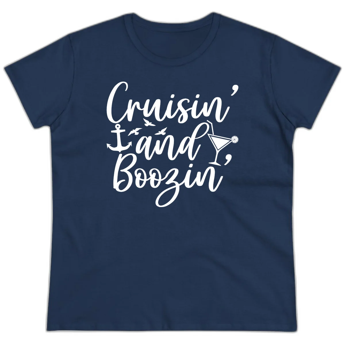 Cruisin' And Boozing Nautical Ladies Tee in Navy