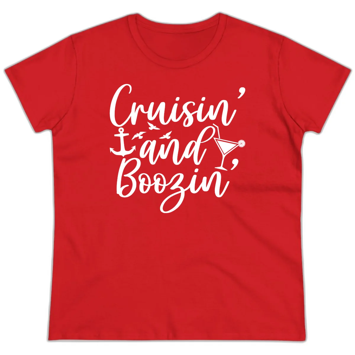 Cruisin' And Boozing Nautical Ladies Tee in Red