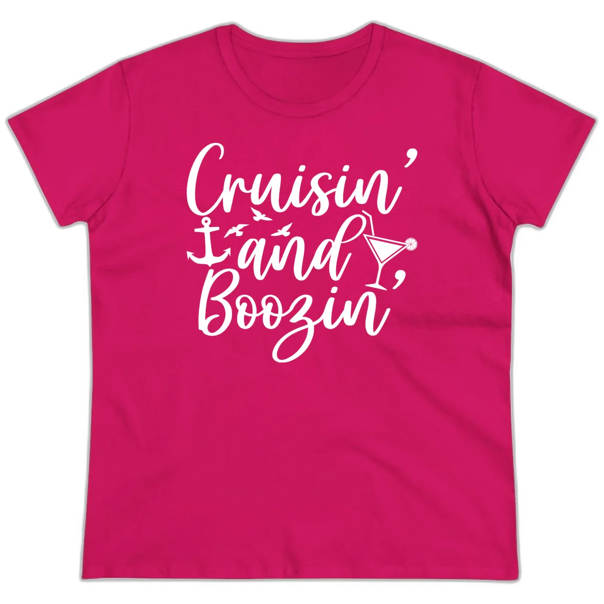 Cruisin' And Boozing Nautical Ladies Tee in Heliconia
