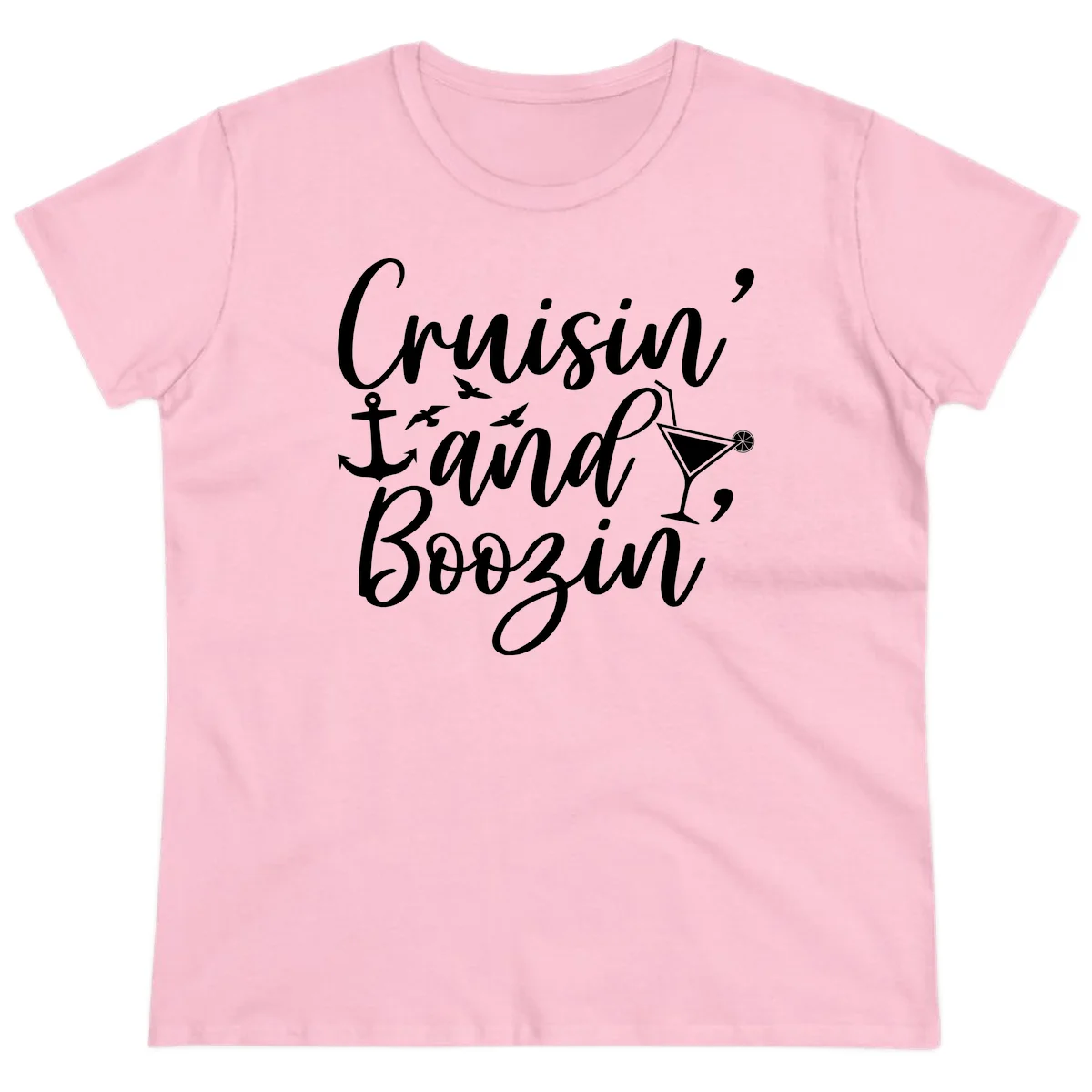 Cruisin' And Boozing Nautical Ladies Tee in Light Pink