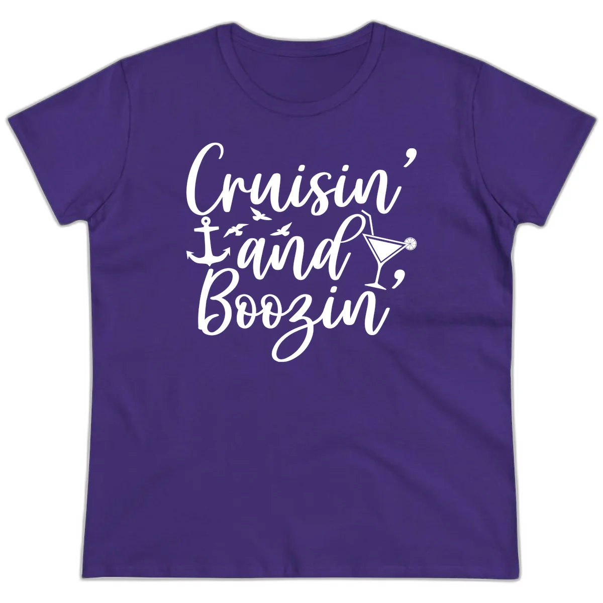 Cruisin' And Boozing Nautical Ladies Tee in Purple
