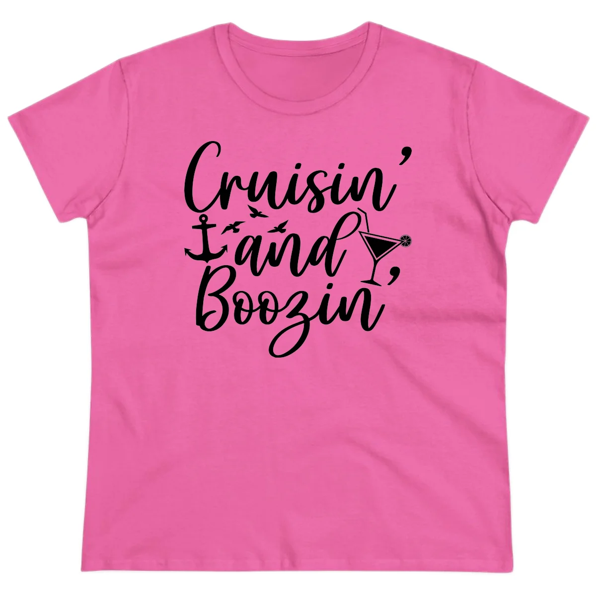Cruisin' And Boozing Nautical Ladies Tee in Azalea