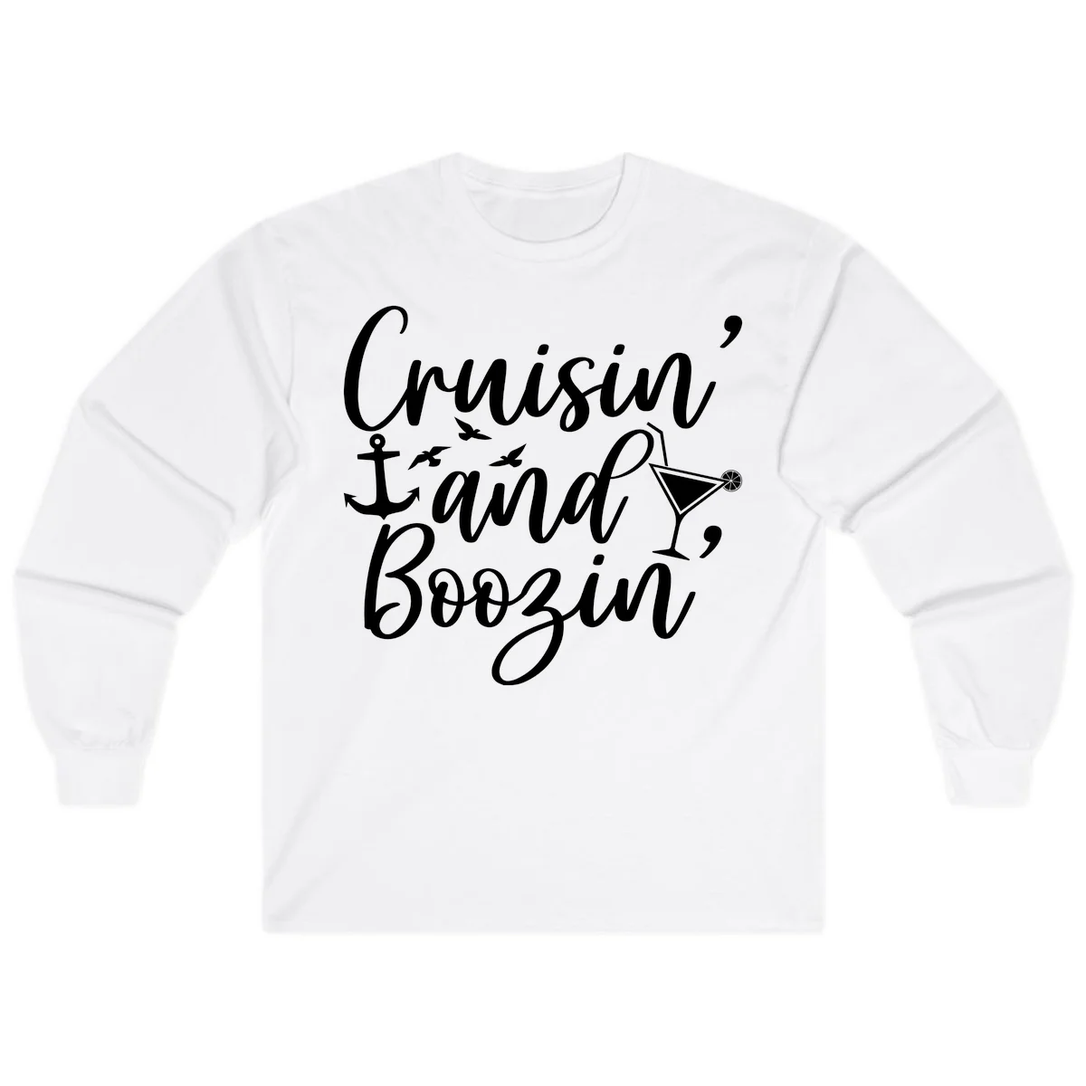 Cruisin' And Boozing Nautical Long Sleeve in White