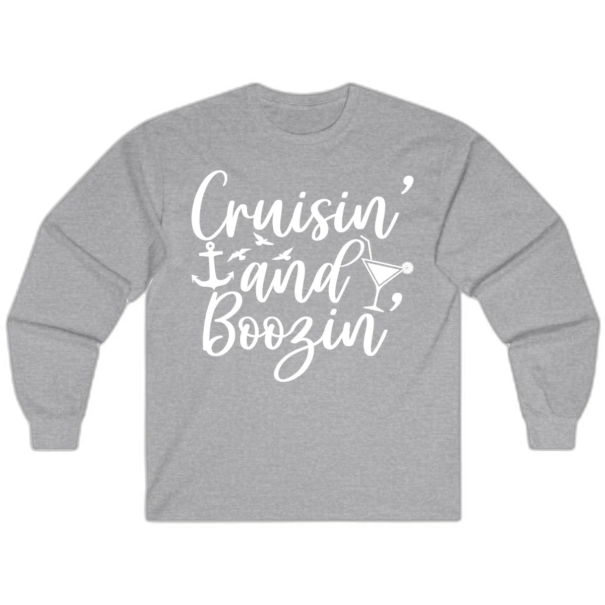 Cruisin' And Boozing Nautical Long Sleeve in Sport Grey