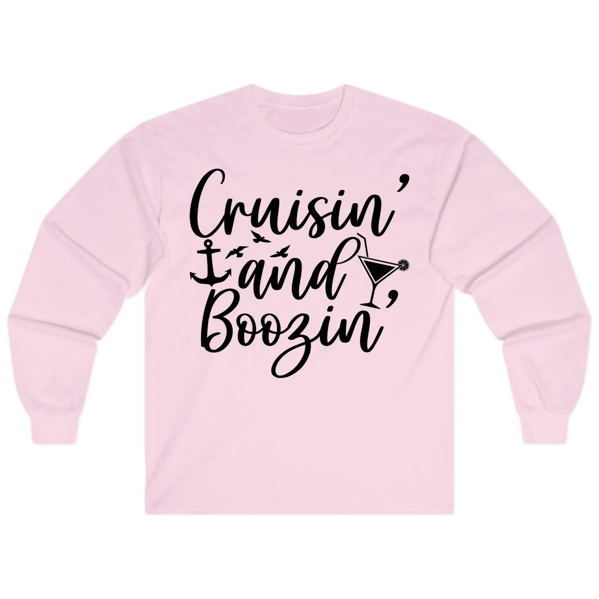 Cruisin' And Boozing Nautical Long Sleeve in Light Pink