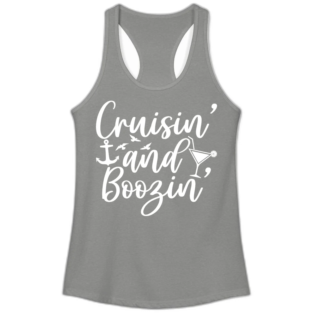 Cruisin' And Boozing Nautical Ladies Tank in Heather Grey
