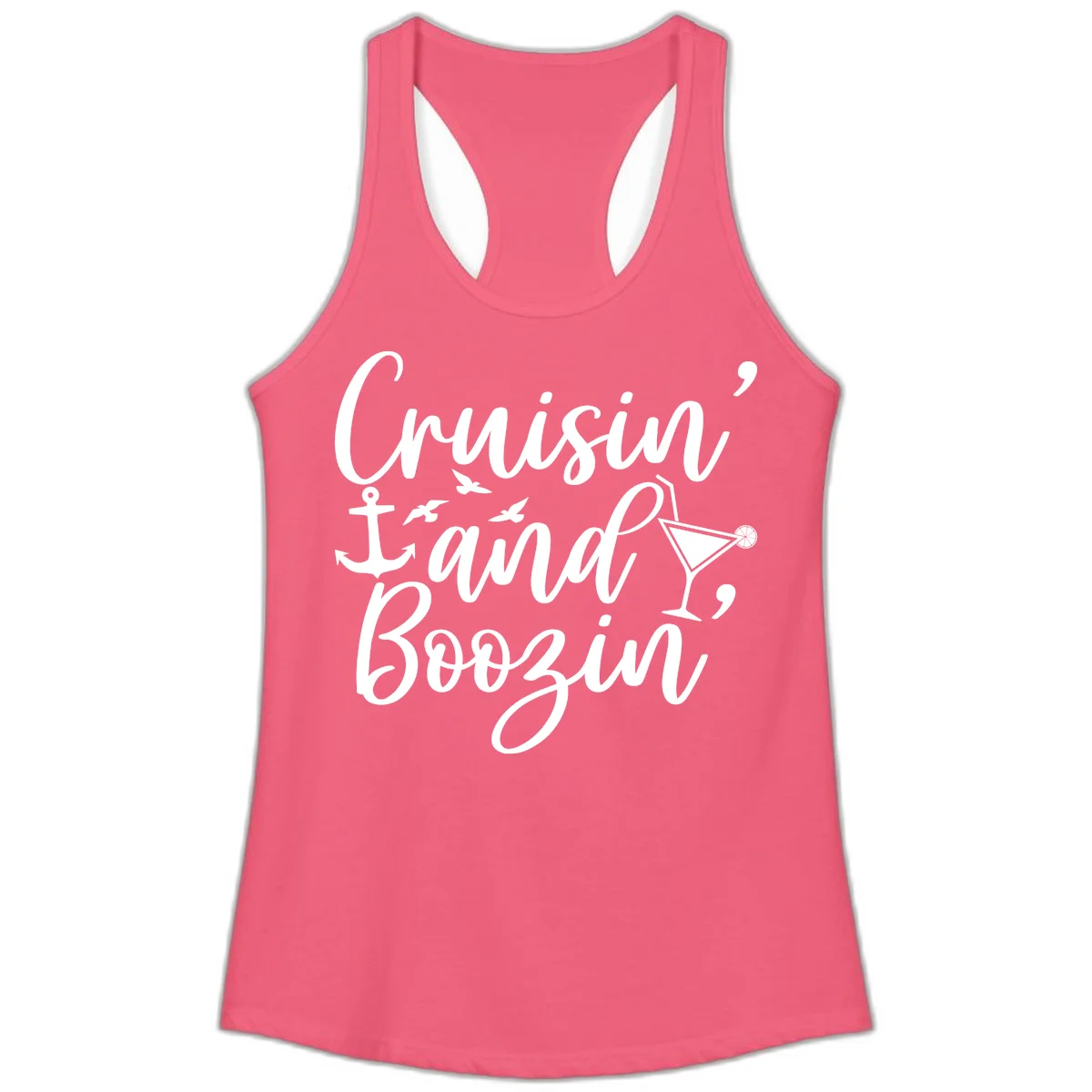 Cruisin' And Boozing Nautical Ladies Tank in Hot Pink
