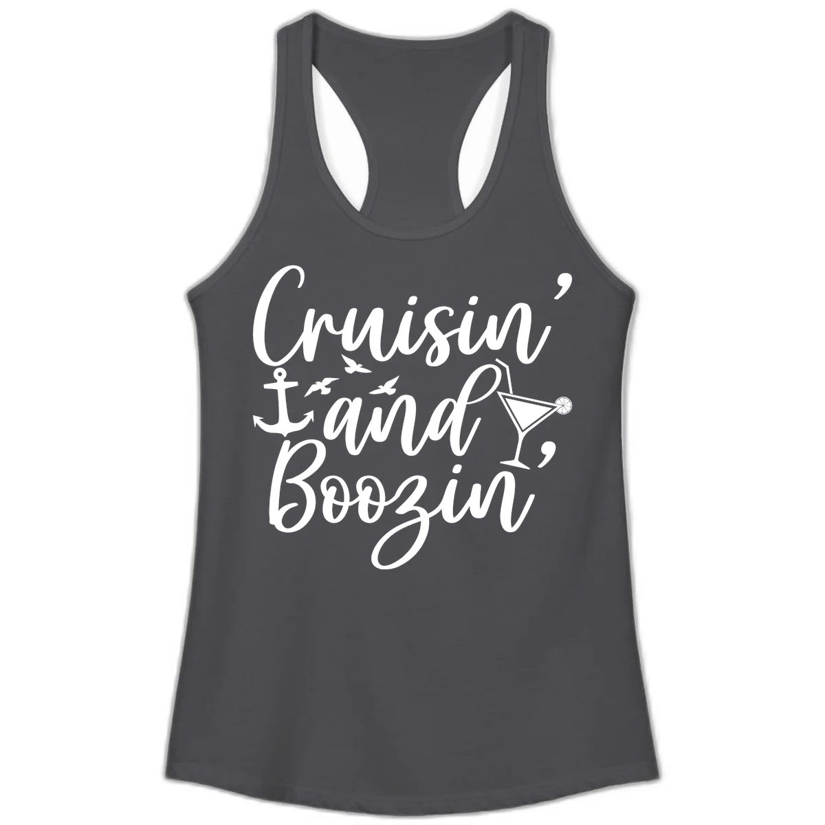 Cruisin' And Boozing Nautical Ladies Tank in Solid Dark Gray