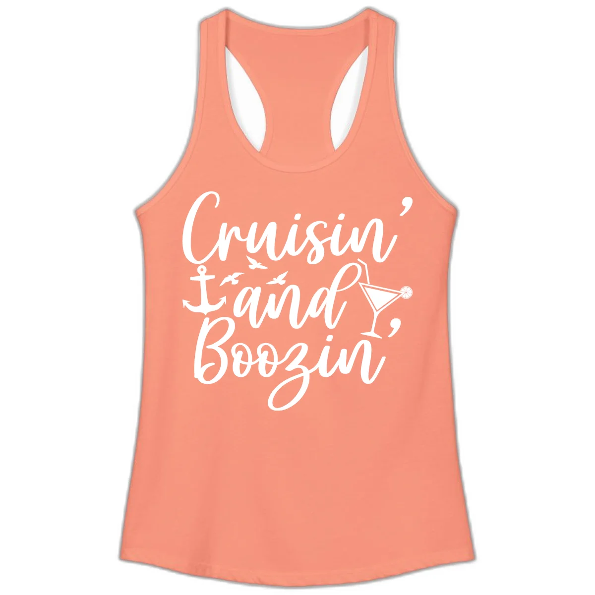 Cruisin' And Boozing Nautical Ladies Tank in Solid Light Orange