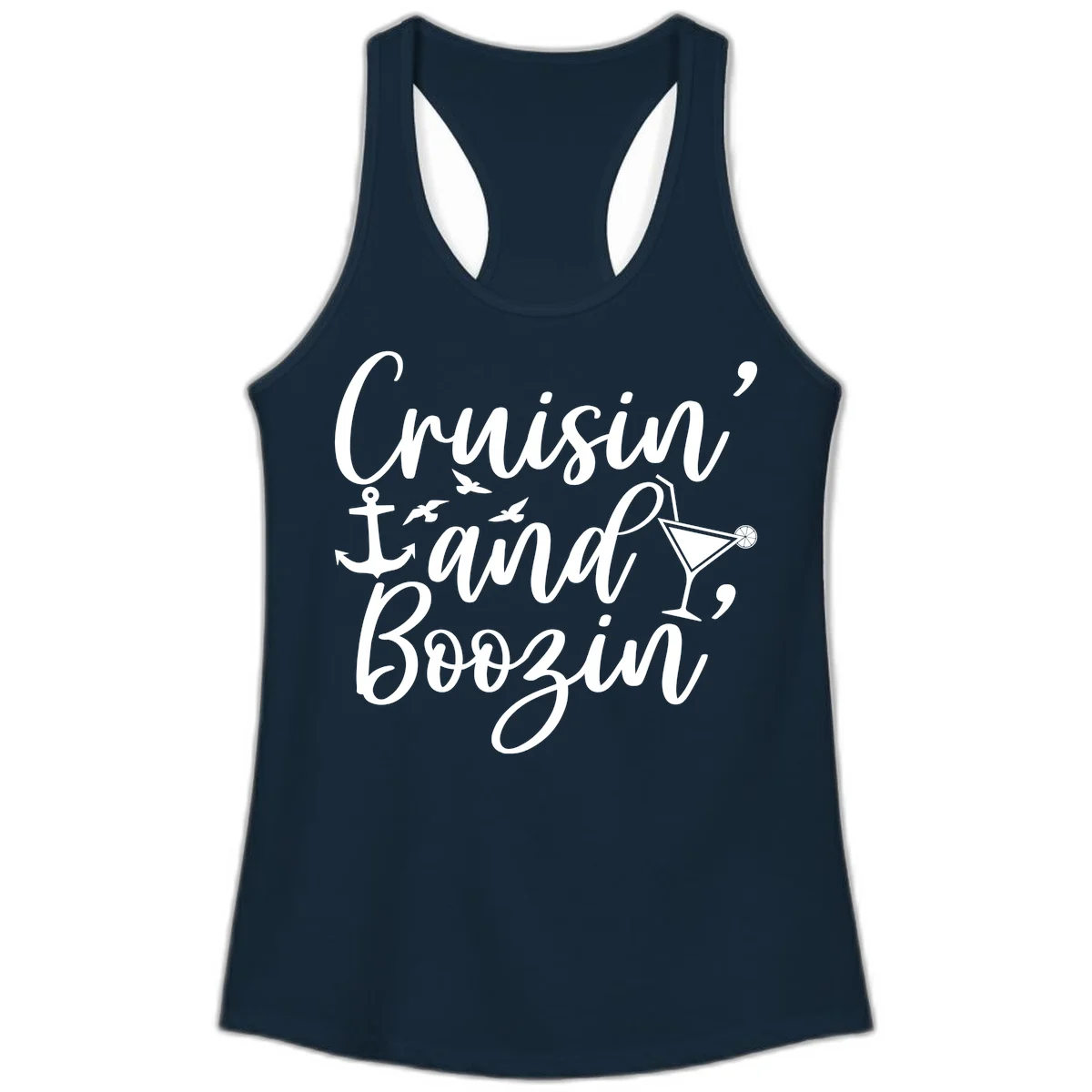 Cruisin' And Boozing Nautical Ladies Tank in Solid Midnight Navy