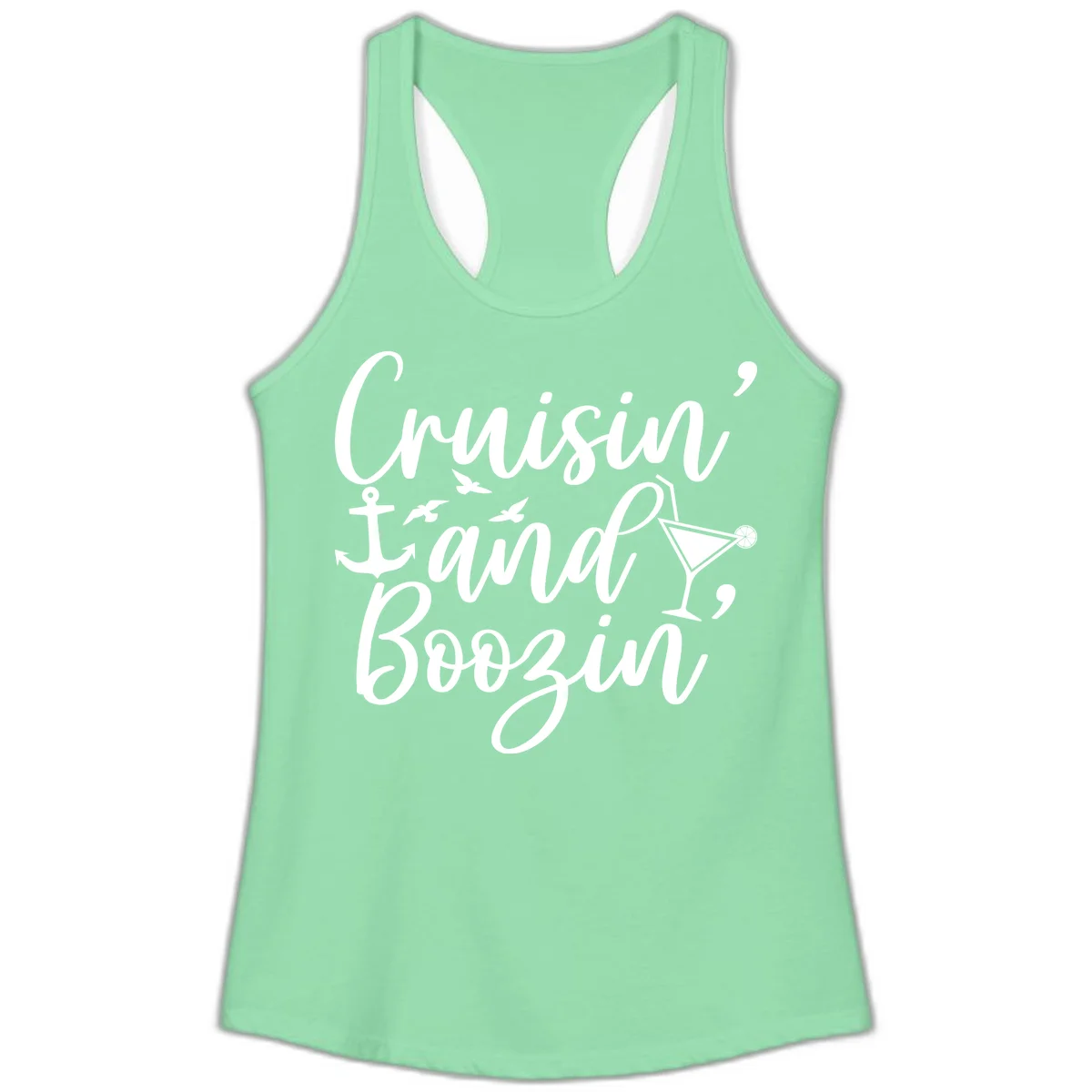 Cruisin' And Boozing Nautical Ladies Tank in Solid Mint