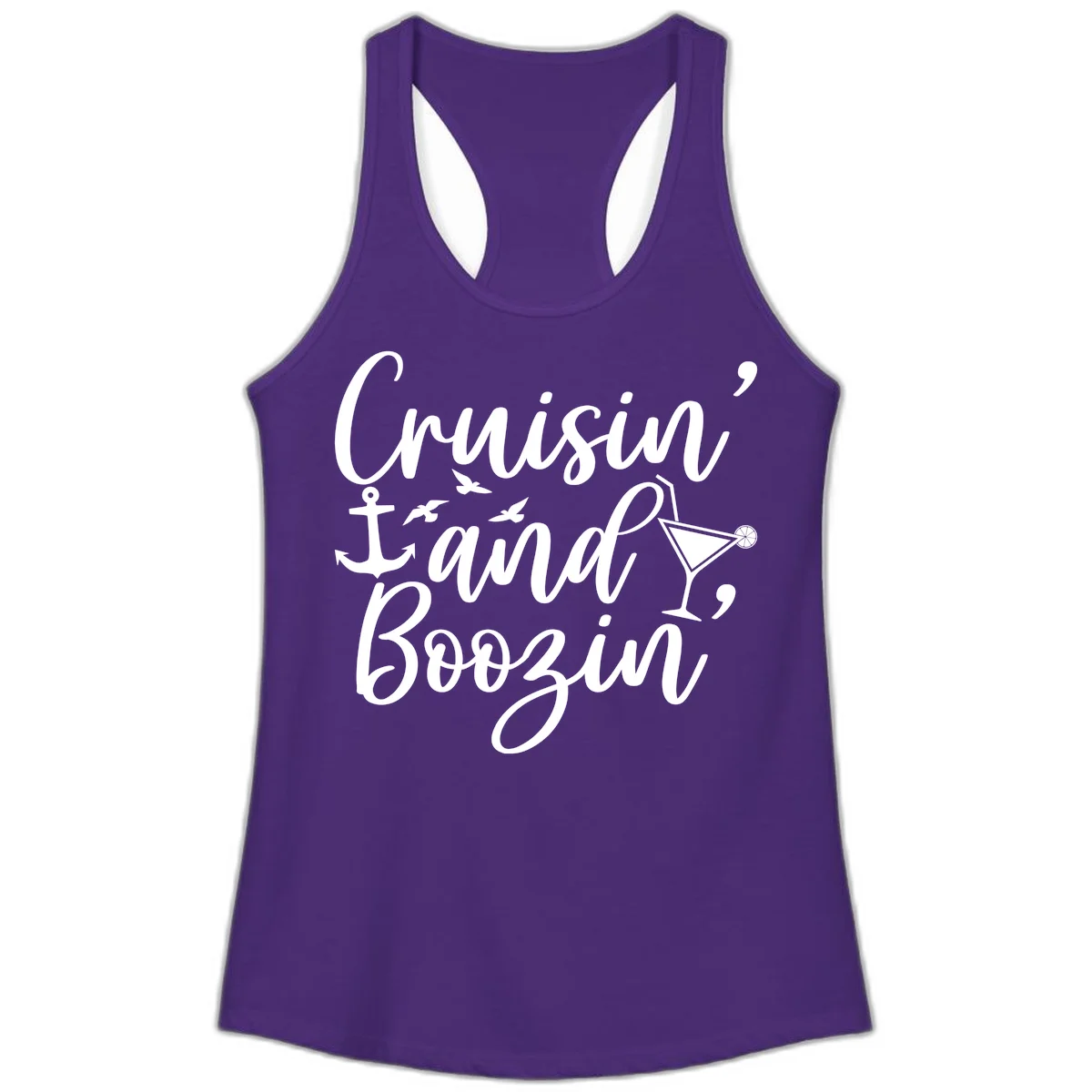 Cruisin' And Boozing Nautical Ladies Tank in Solid Purple Rush