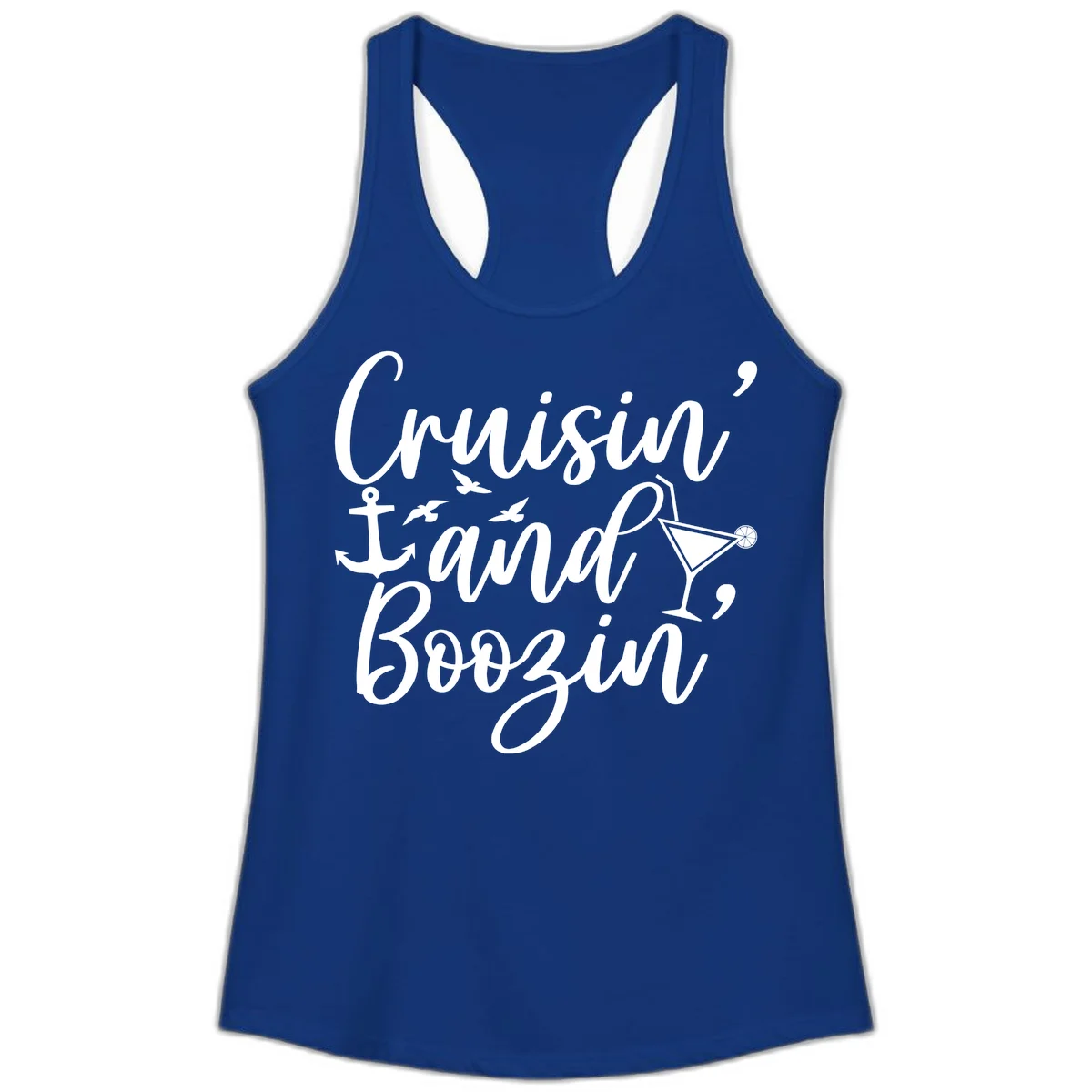 Cruisin' And Boozing Nautical Ladies Tank in Solid Royal