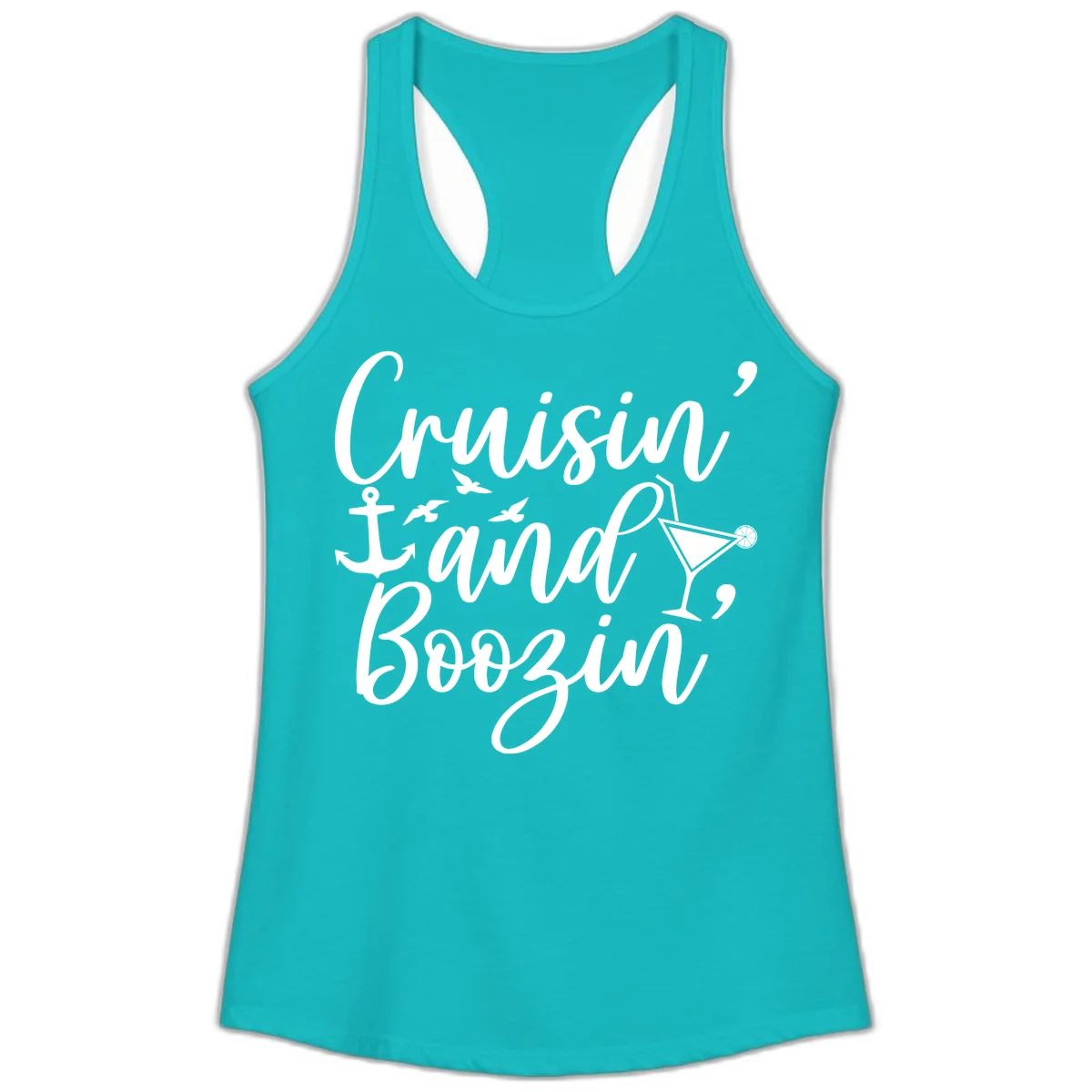 Cruisin' And Boozing Nautical Ladies Tank in Tahiti Blue