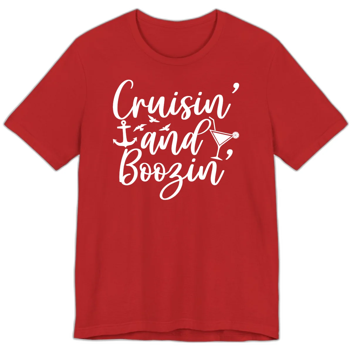 Cruisin' And Boozing Nautical Premium T-Shirt in Red