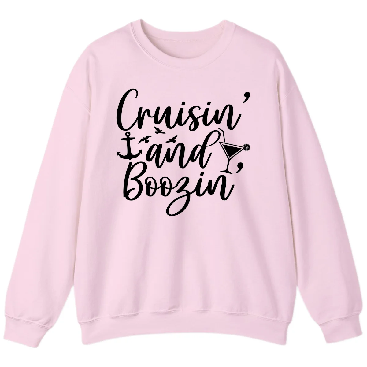 Cruisin' And Boozing Nautical Sweatshirt in Light Pink
