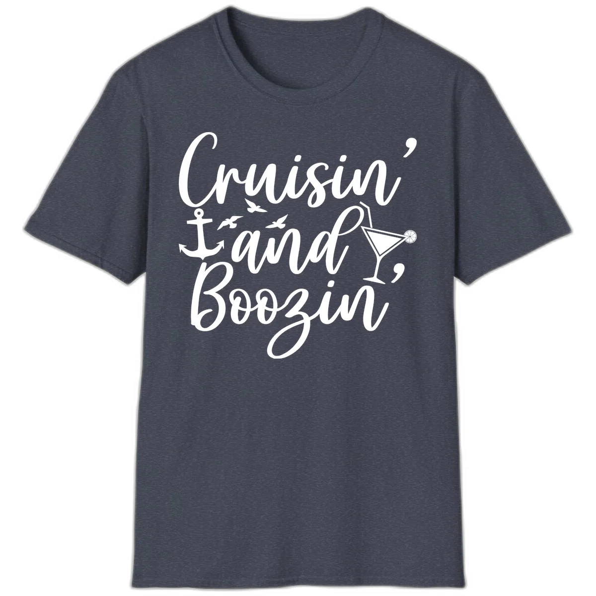 Cruisin' And Boozing Nautical T-Shirt in Heather Navy