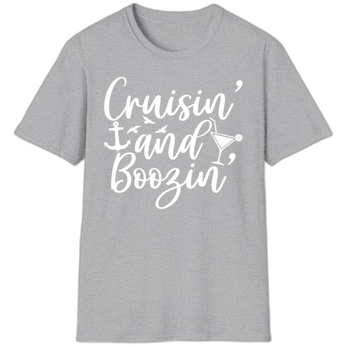 Cruisin' And Boozing Nautical T-Shirt in Sport Grey