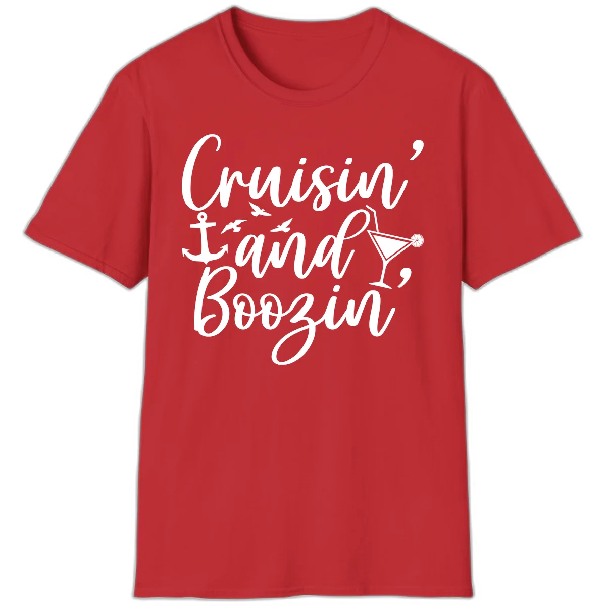 Cruisin' And Boozing Nautical T-Shirt in Red