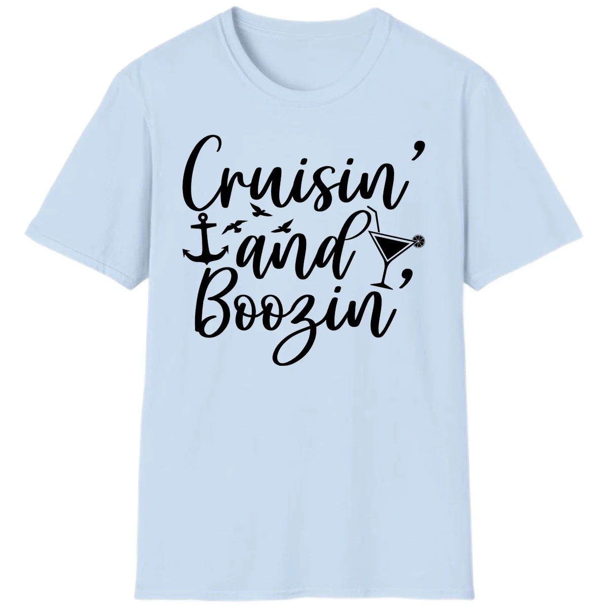 Cruisin' And Boozing Nautical T-Shirt in Light Blue