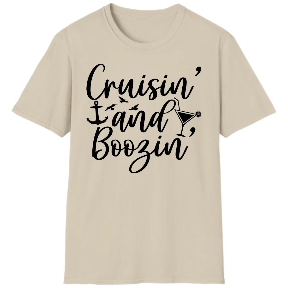 Cruisin' And Boozing Nautical T-Shirt in Sand