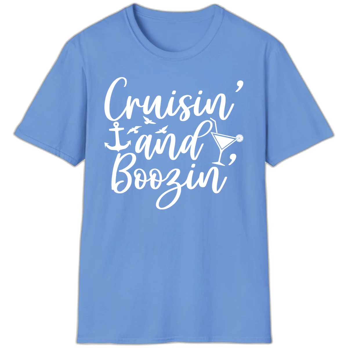 Cruisin' And Boozing Nautical T-Shirt in Carolina Blue