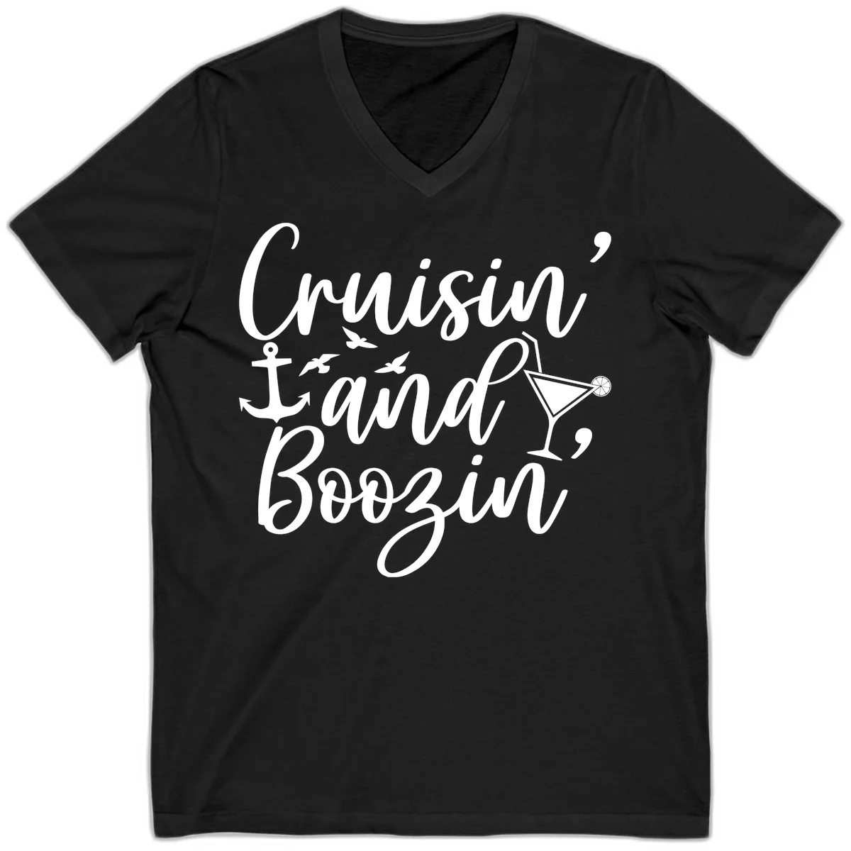Cruisin' And Boozing Nautical V-Neck in Black
