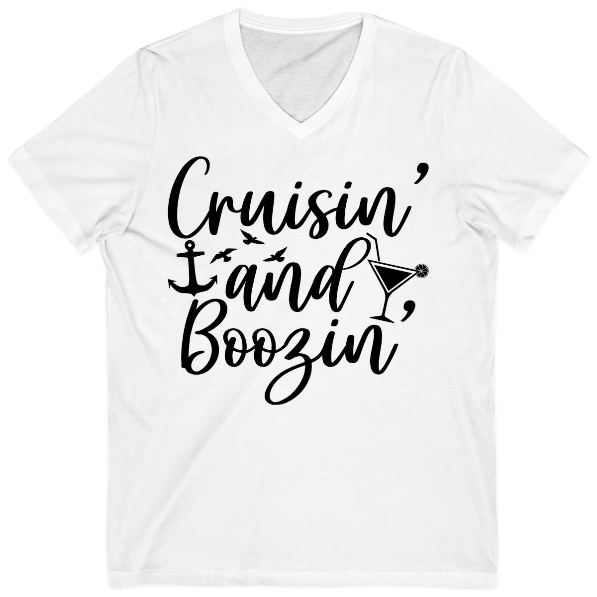 Cruisin' And Boozing Nautical V-Neck in White