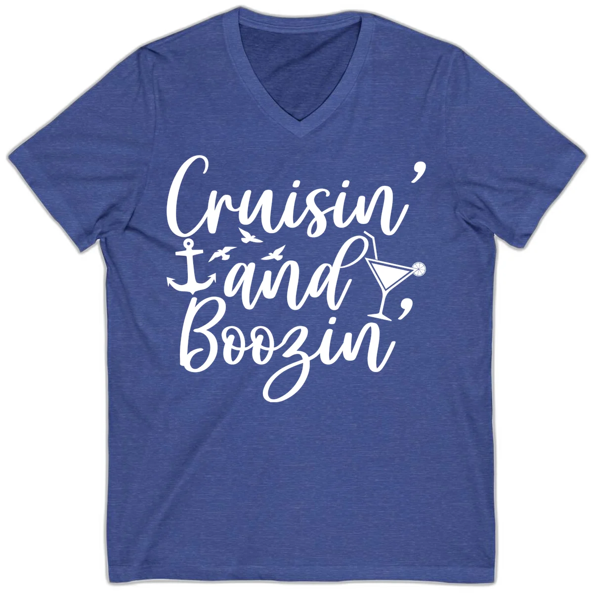 Cruisin' And Boozing Nautical V-Neck in Heather True Royal