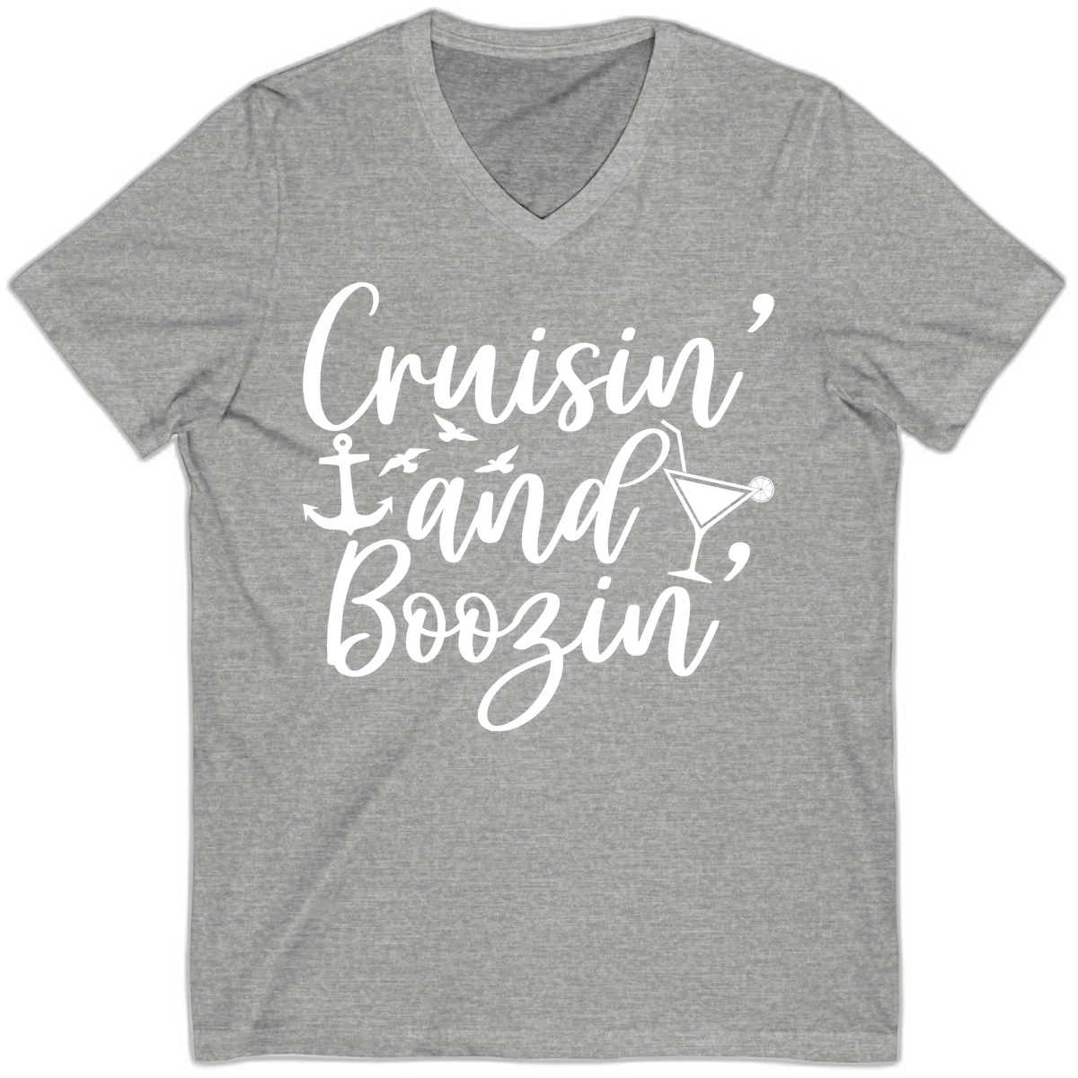 Cruisin' And Boozing Nautical V-Neck in Athletic Heather