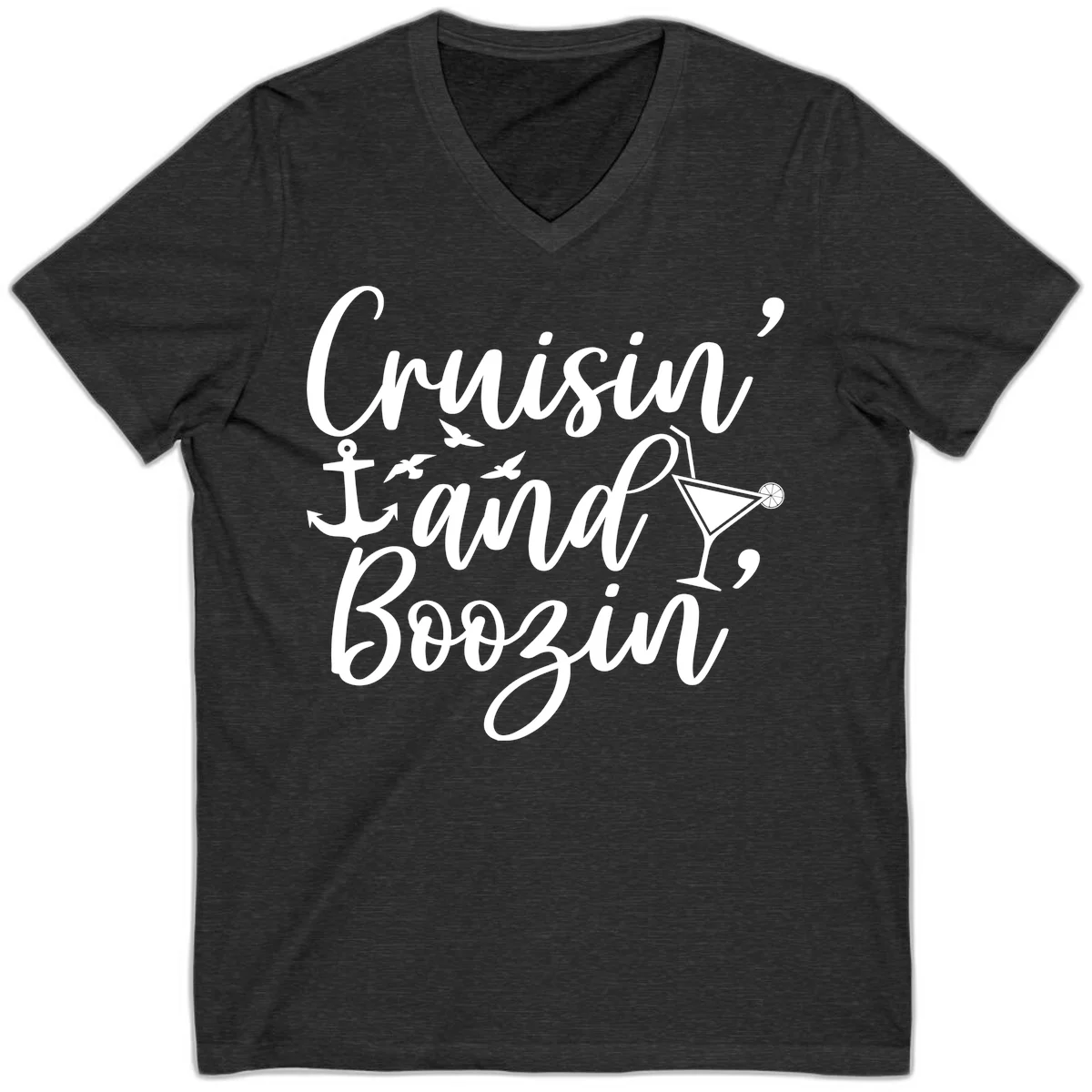 Cruisin' And Boozing Nautical V-Neck in Dark Grey Heather