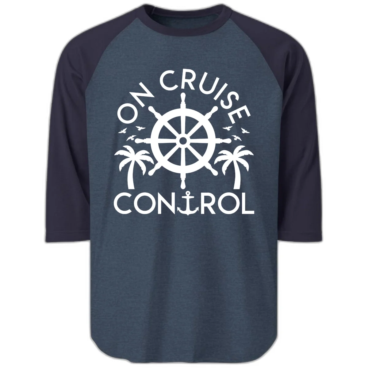 On Cruise Control Raglan 3/4 Sleeve Tee in Heather Denim Navy