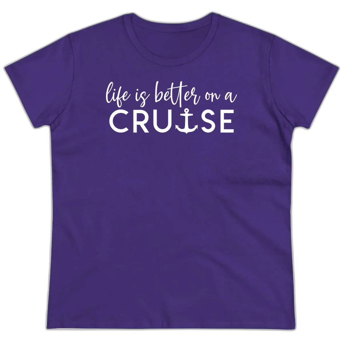 Life Is Better On A Cruise Nautical Anchor Ladies Tee in Purple