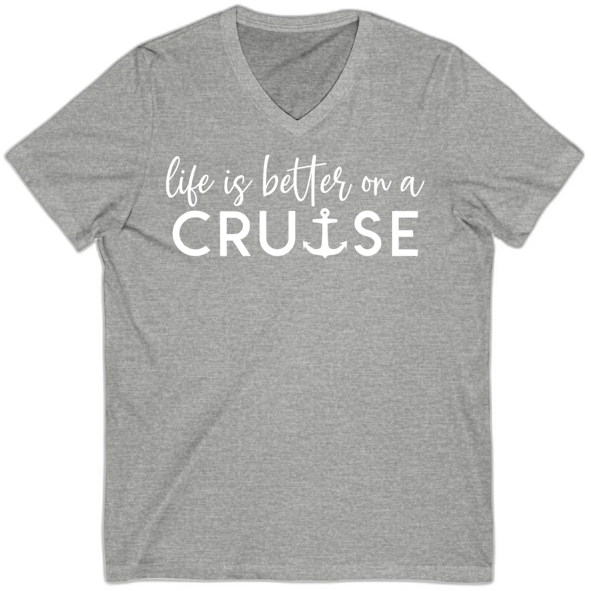 Life Is Better On A Cruise Nautical V-Neck Tee in Athletic Heather