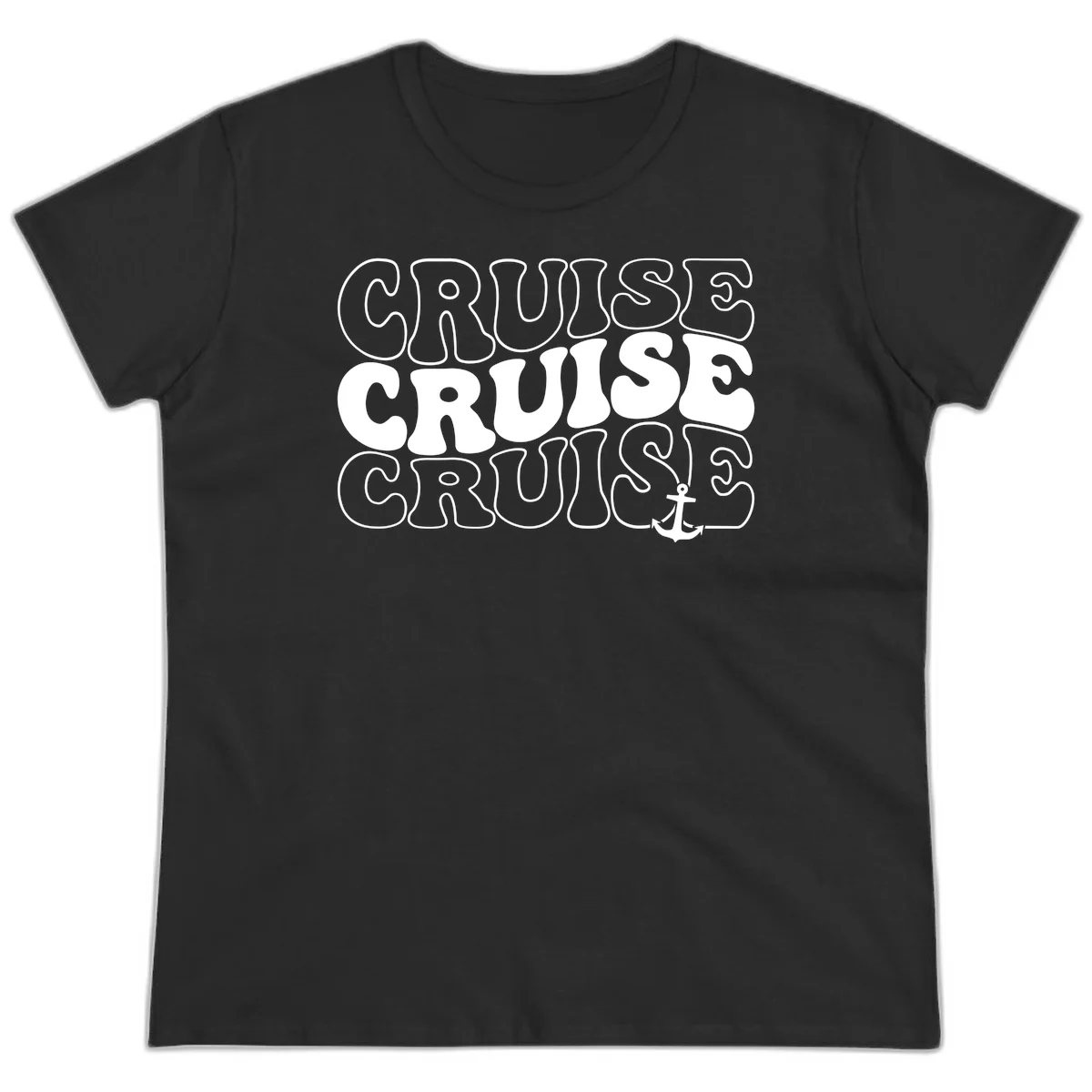Cruise Cruise Cruise Anchor Design Ladies Tee in Black