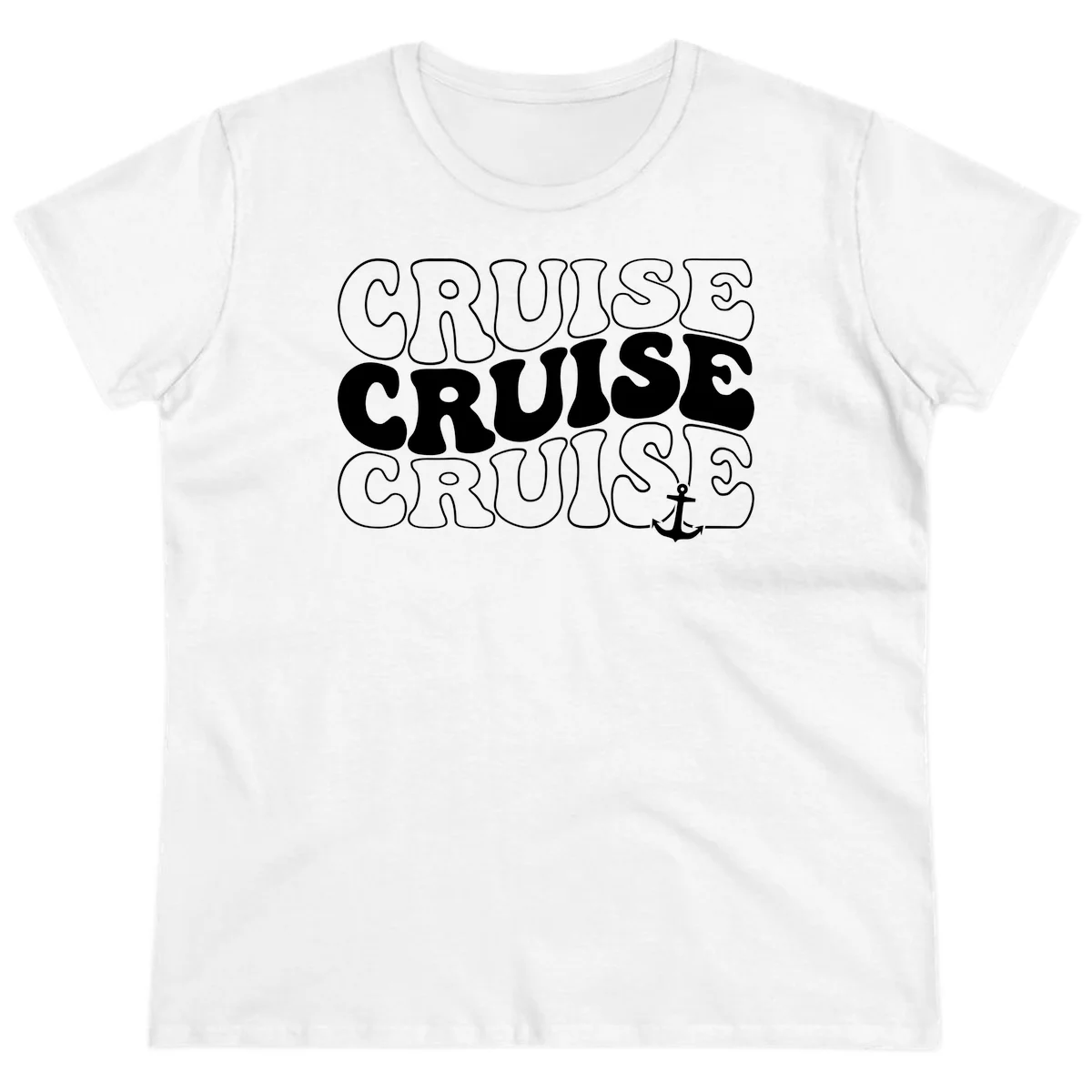 Cruise Cruise Cruise Anchor Design Ladies Tee in White