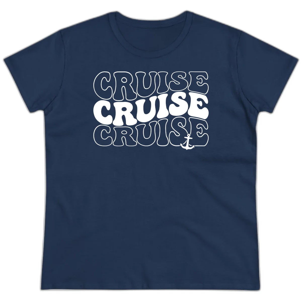 Cruise Cruise Cruise Anchor Design Ladies Tee in Navy