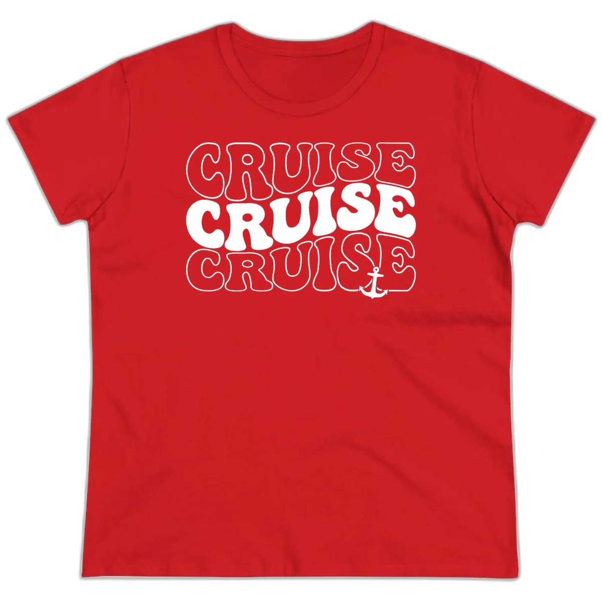 Cruise Cruise Cruise Anchor Design Ladies Tee in Red