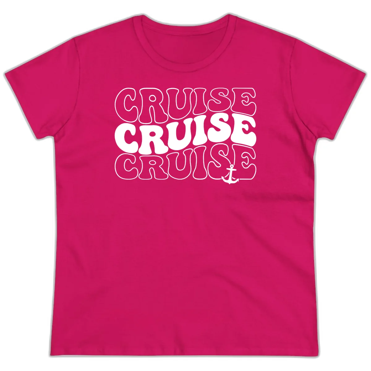 Cruise Cruise Cruise Anchor Design Ladies Tee in Heliconia