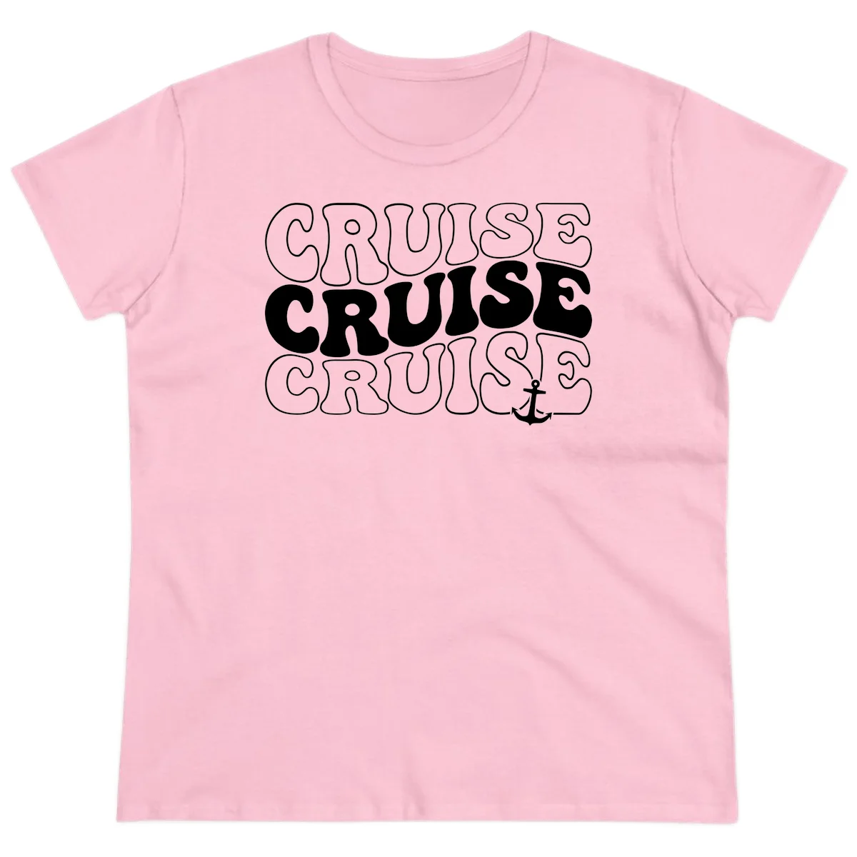 Cruise Cruise Cruise Anchor Design Ladies Tee in Light Pink