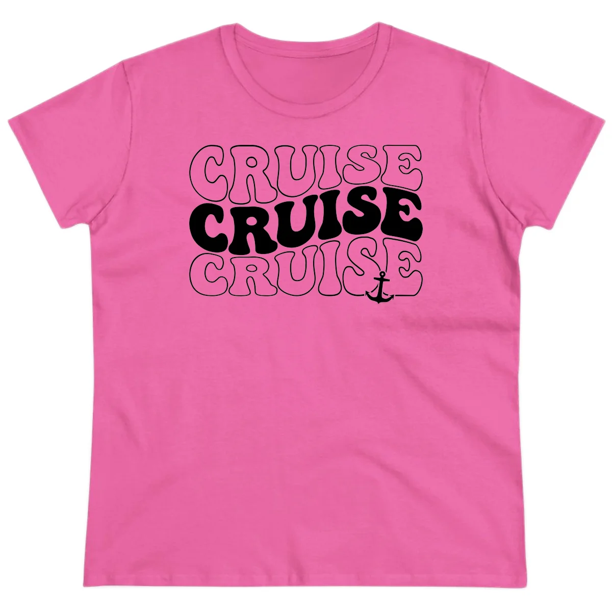 Cruise Cruise Cruise Anchor Design Ladies Tee in Azalea