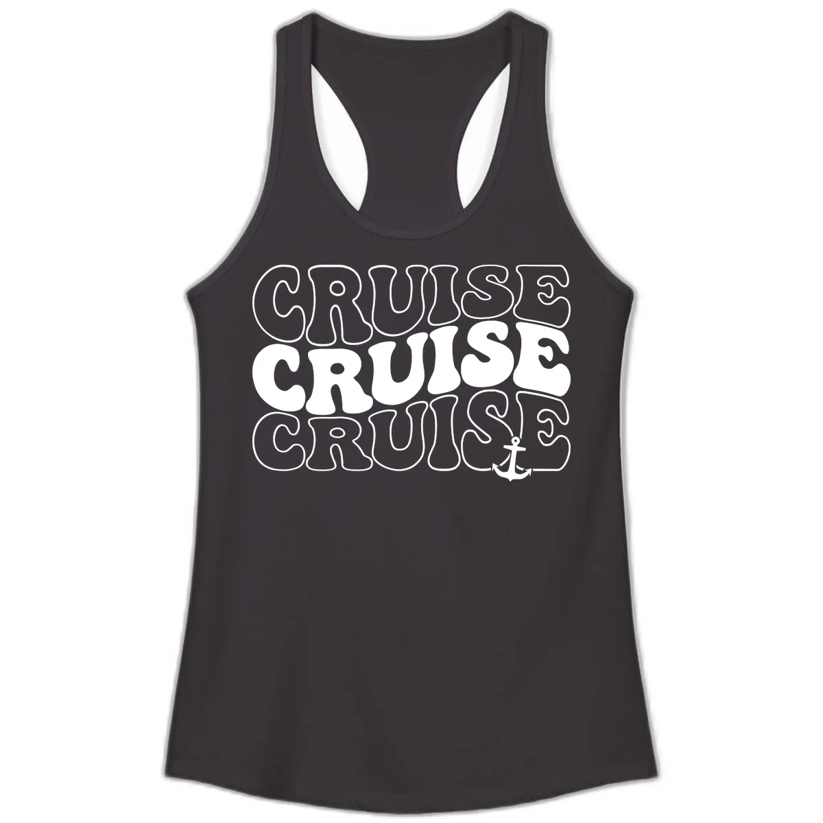 Cruise Cruise Cruise Anchor Design Ladies Tank in Black
