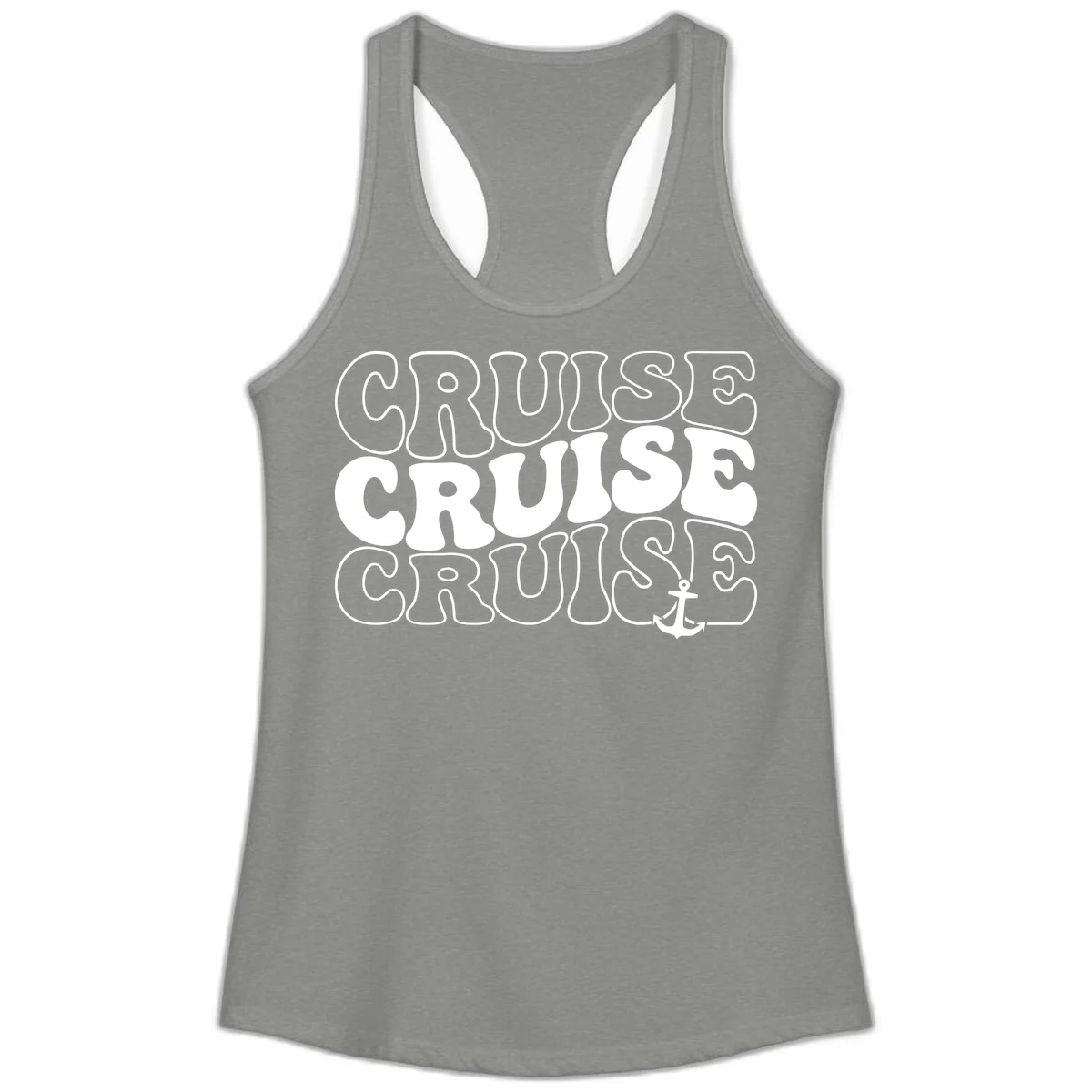 Cruise Cruise Cruise Anchor Design Ladies Tank in Heather Grey