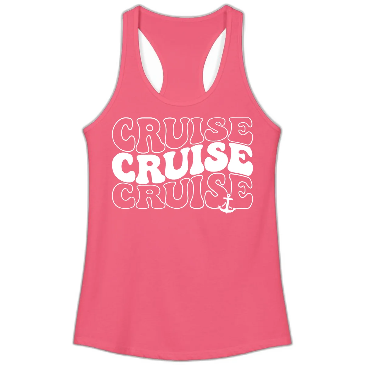 Cruise Cruise Cruise Anchor Design Ladies Tank in Hot Pink