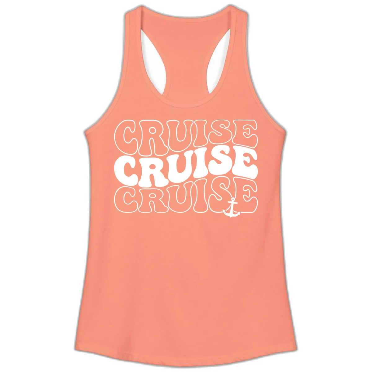 Cruise Cruise Cruise Anchor Design Ladies Tank in Solid Light Orange