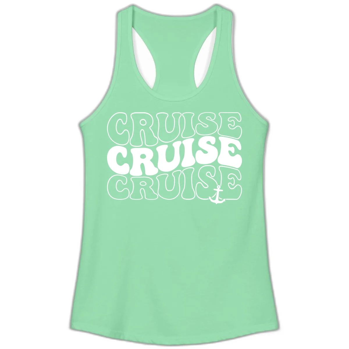 Cruise Cruise Cruise Anchor Design Ladies Tank in Solid Mint